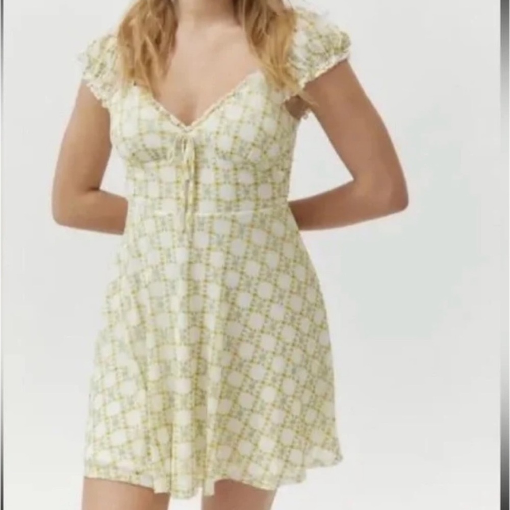 Urban Outfitters Audrey Printed Mini Dress- Yellow/Green/White floral